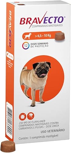 Bravecto® Cães 250mg - Antipulgas e Carrapatos - Cães de 4,5 a 10kg - 1 Comp. Mastigável - MSD Sa...