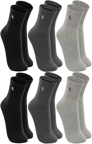 Lupo Kit 6 Pares Meias Cano Médio Atoalhada Algodão Sport Original, 2 Chumbo - 2 Cinza - 2 Preta,...