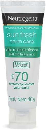 Neutrogena Sun Fresh Protetor Solar Facial Derm Care, Pele Oleosa, Sem Cor, FPS 70, 40g