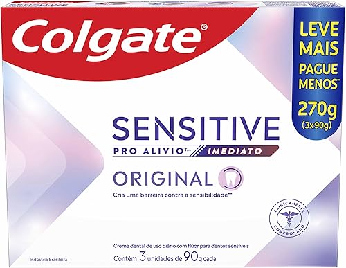 Colgate Creme Dental para sensibilidade Sensitive Pro Alívio Imediato 90 g, 3 Unidades, Alívio da...