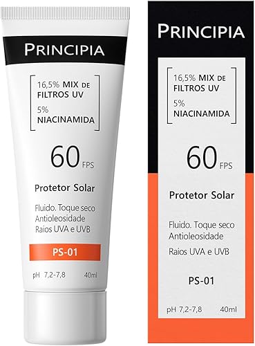 Protetor Solar Facial Principia FPS 60, 16,5% Mix de Filtros UV + 5% Niacinamida FPS 60 PS-01 com...
