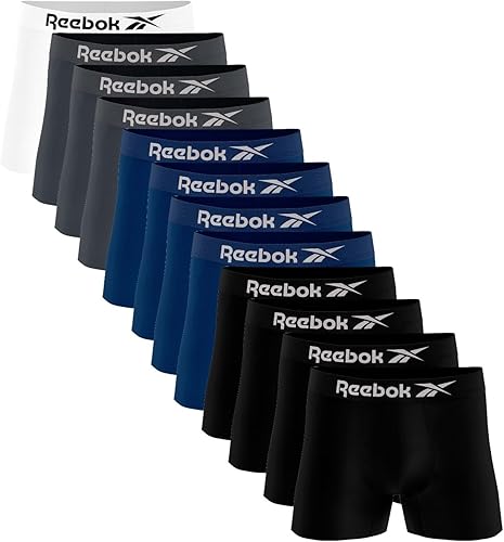 Kit 12 Cuecas Boxer Reebok Masculinas Microfibra Adulto Box Sem Costura (BR, Alfa, G, Regular, So...